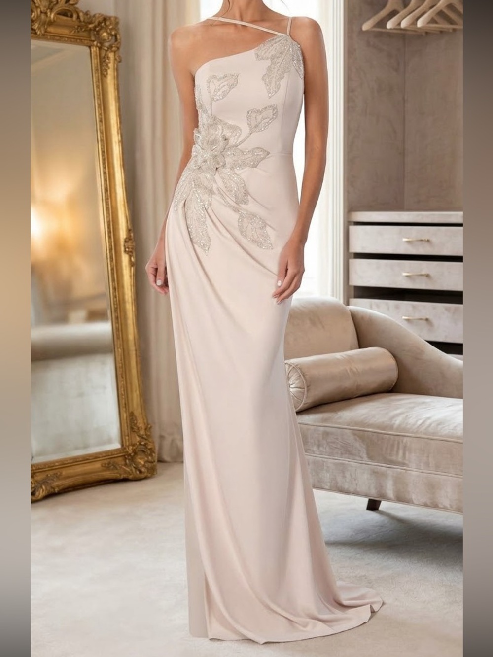 Stunning Women’s Champagne Stella Couture Gown Applique 10 LN (Style 24324)